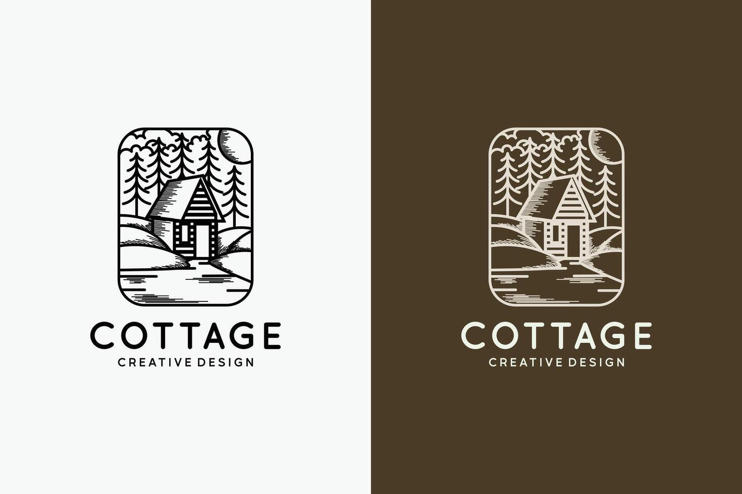Hand drawn rustic cabin or cottage logo design sketch illustration vector