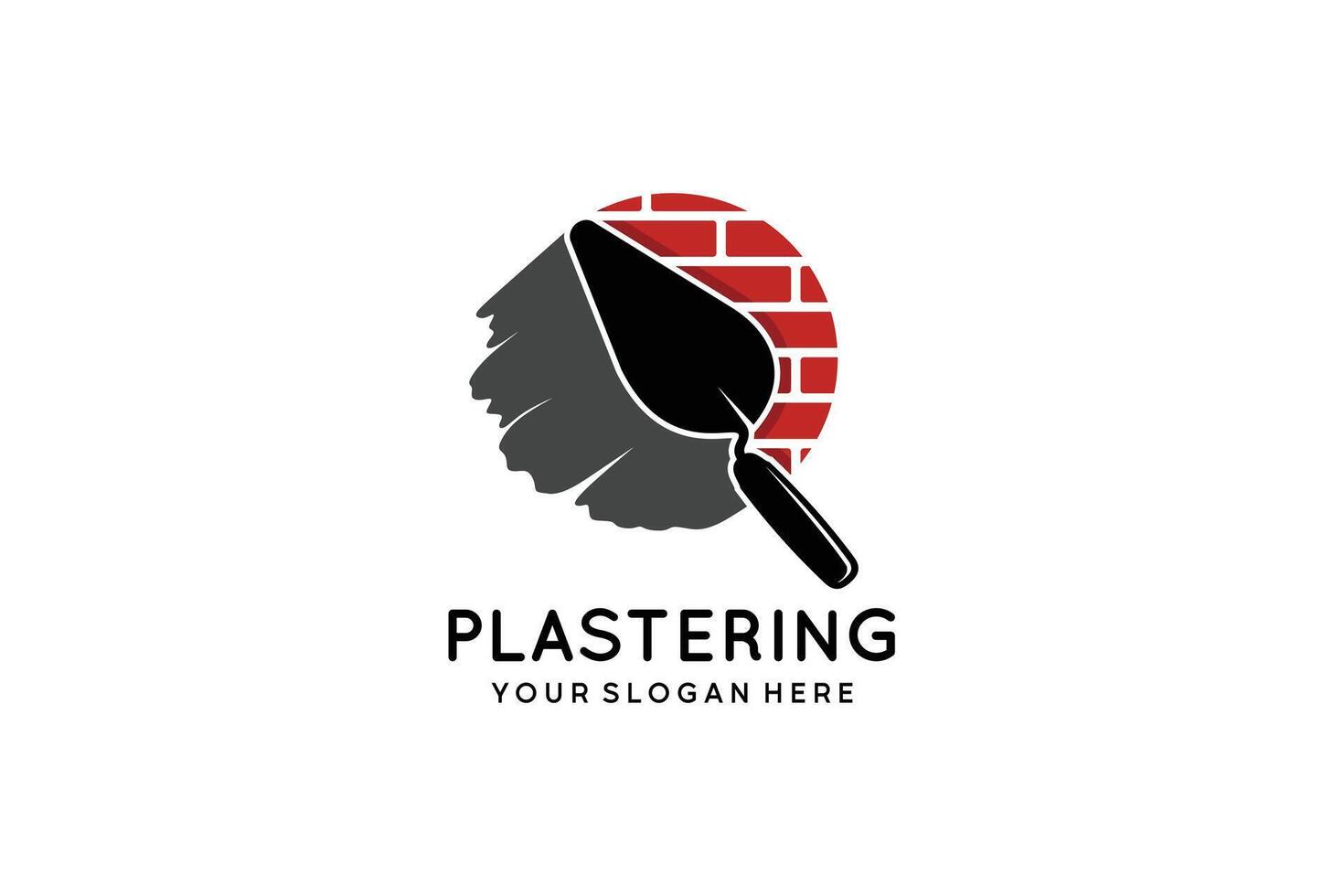 Brick wall plastering logo design with trowel silhouette symbol vector