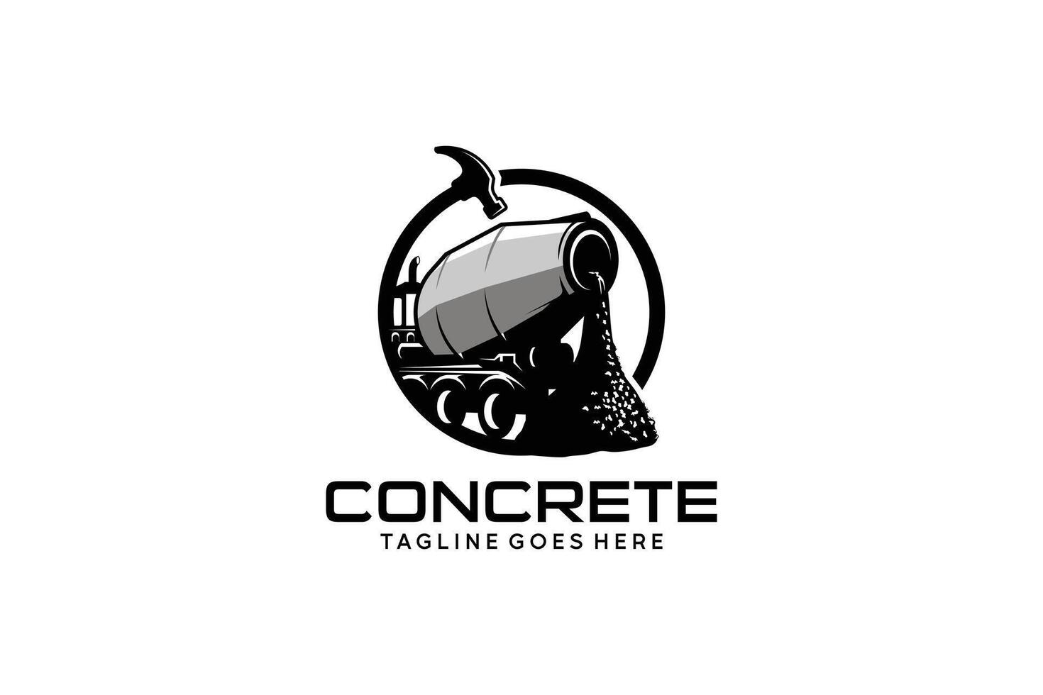 concrete mixer truck logo design with hammer symbol vector
