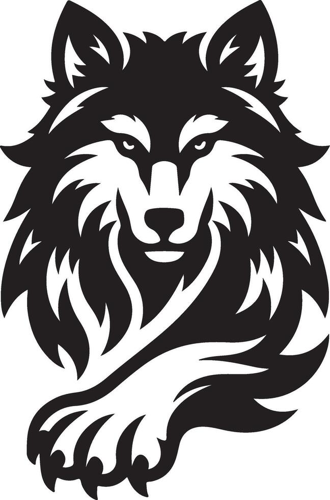 a black and white wolf head silhouette on a white background vector