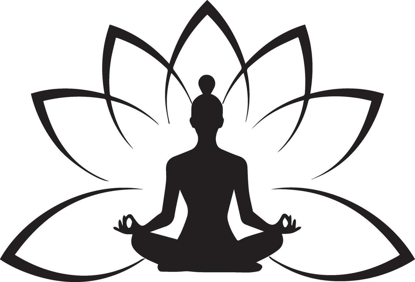 silhouette of a woman in lotus position with a flower in the background vector