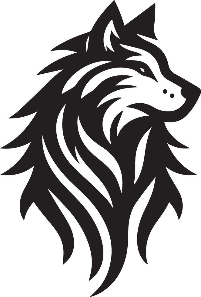 a black and white wolf head on a white background vector