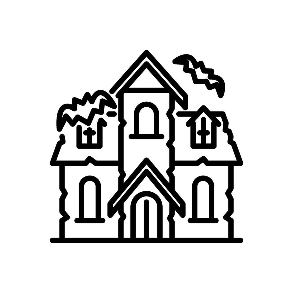 spooky house icon, minimalist line art vector
