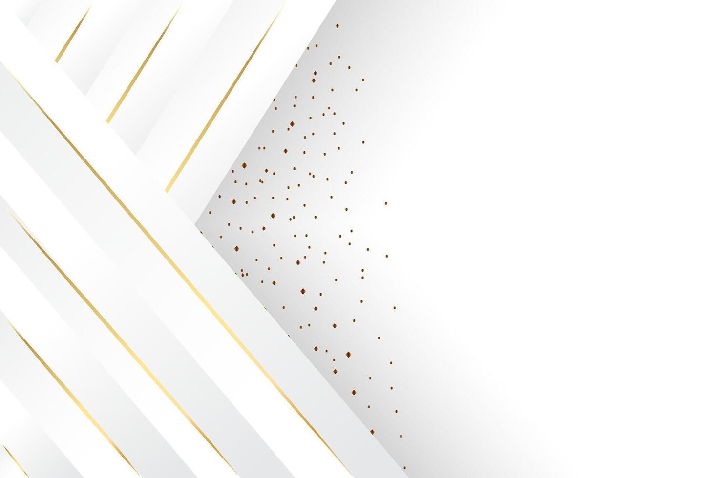 White abstract background with gold line and gold particles vector