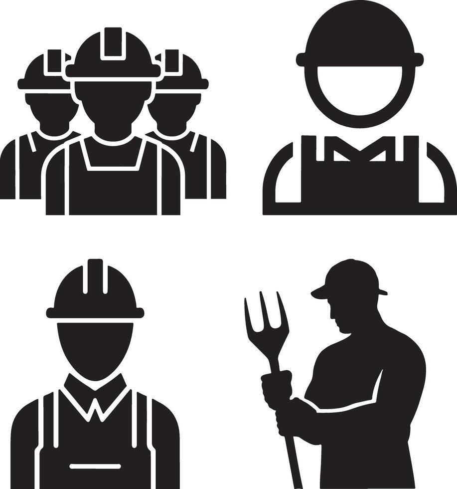 Diverse Skilled Labor Icons, Showing Construction, Farming, and Trades vector