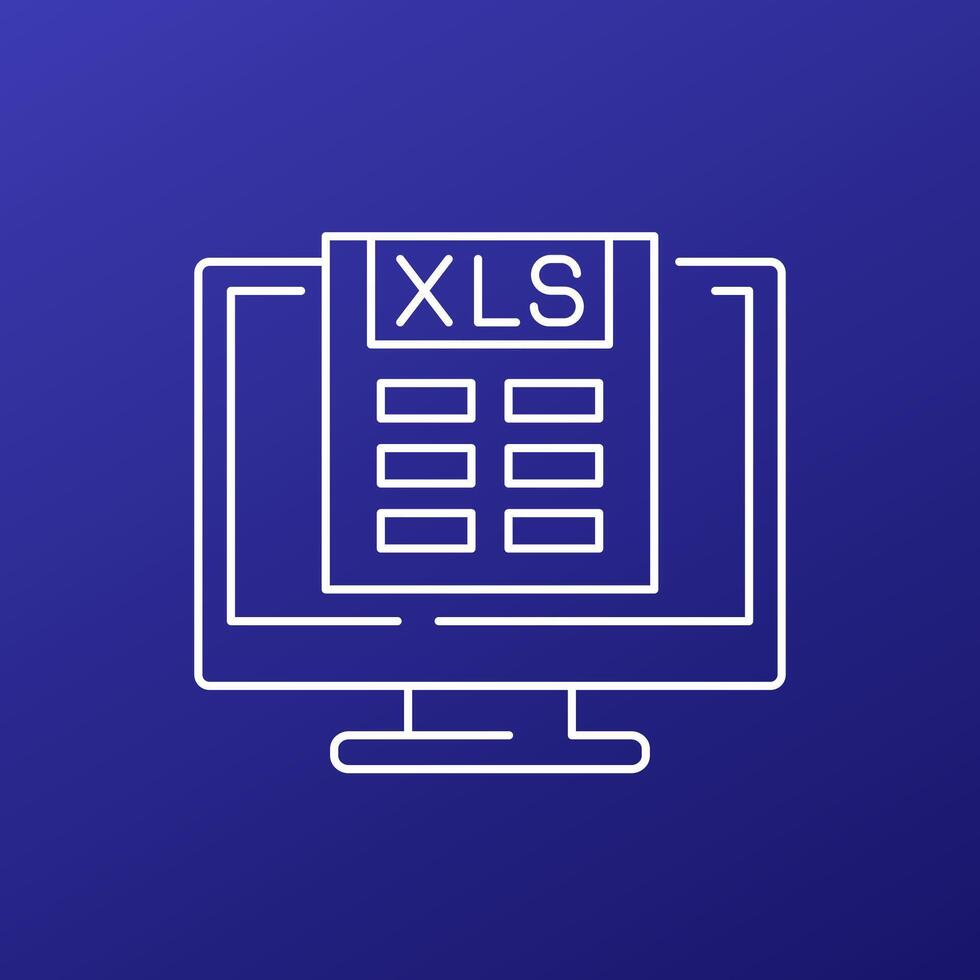 xls document in computer icon, line vector
