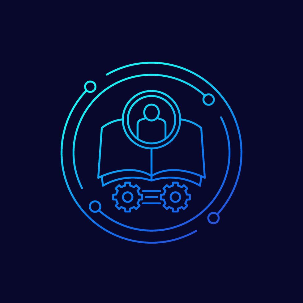 Knowledge management icon, linear design vector