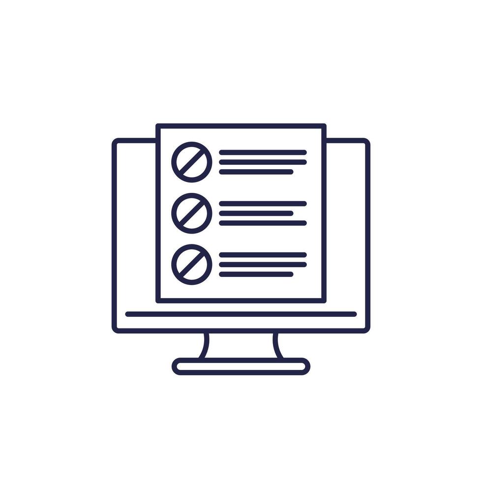 blacklist icon with computer, line vector