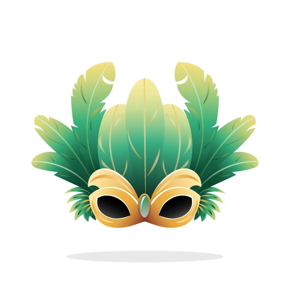 Carnival mask with green and yellow feathers, isolated on white background vector