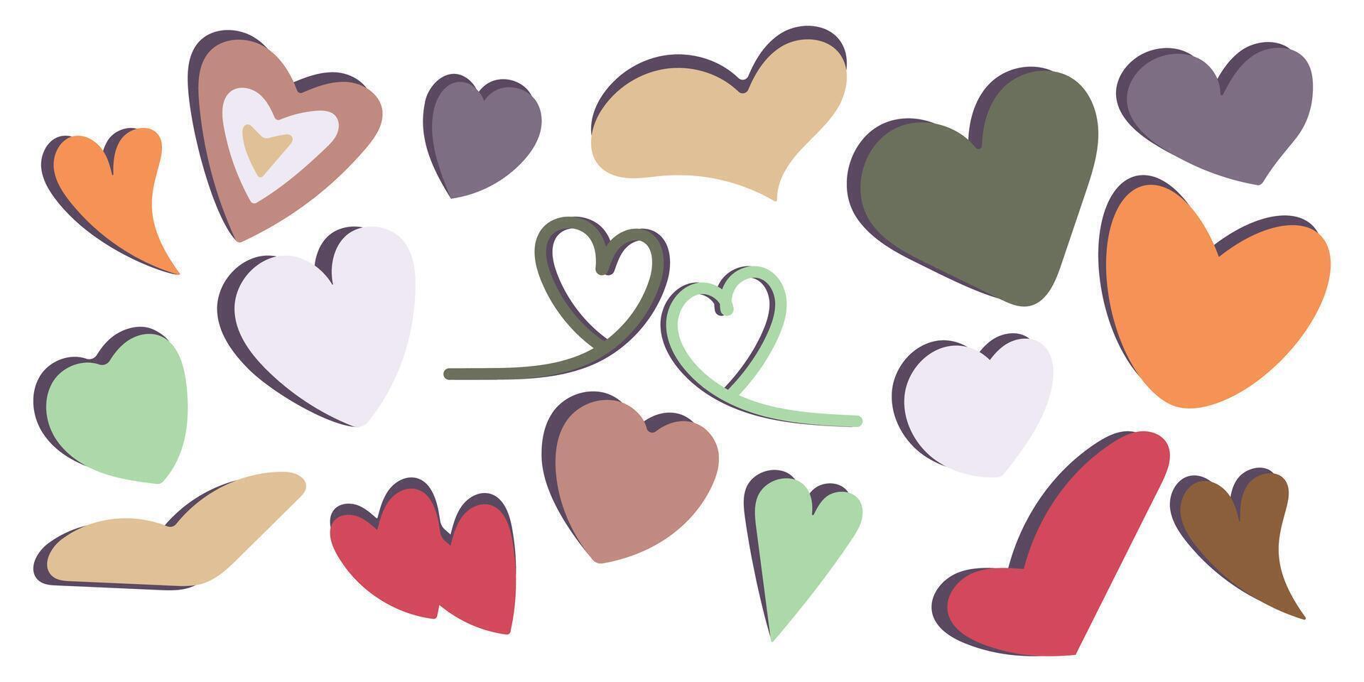 Pastel heart set in muted tones, illustration vector