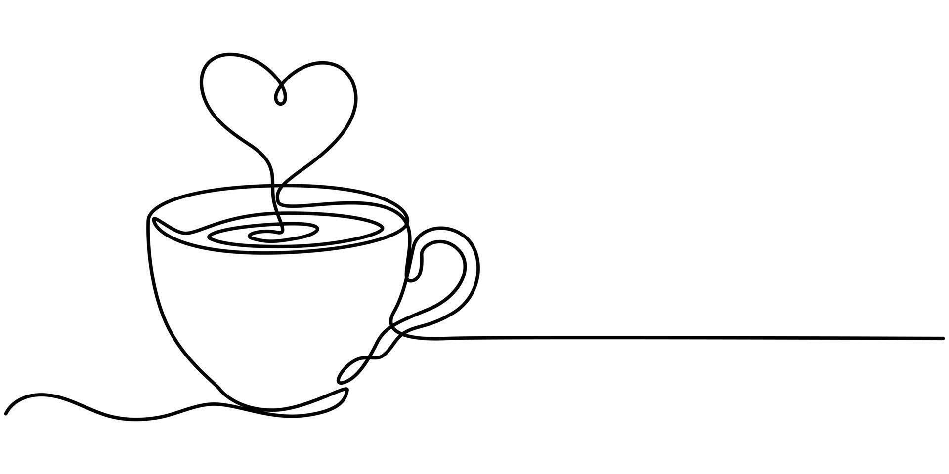 Continuous one line drawing of a Coffee cup with heart vector