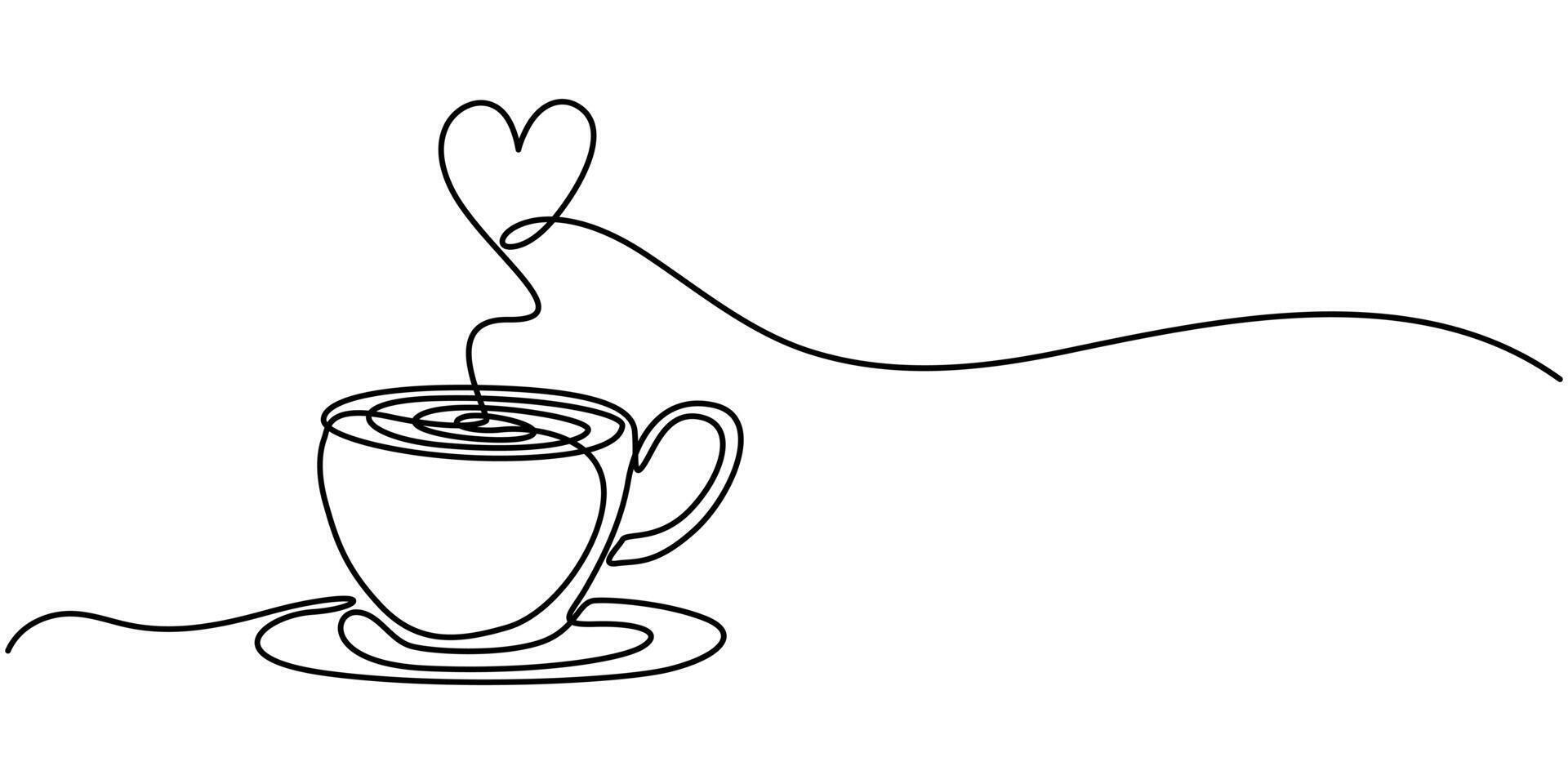 Continuous one line drawing of cup coffee with heart illustration vector
