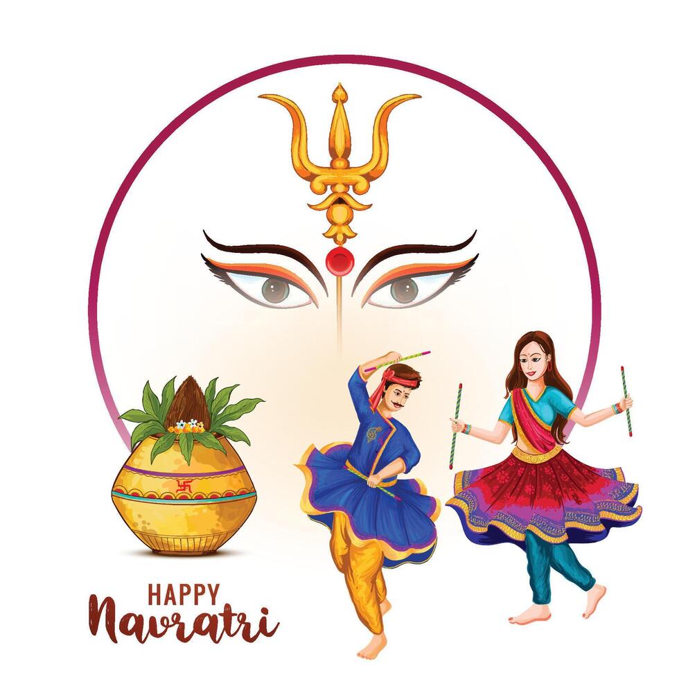 Shubh navratri with garba couple celebration card vector