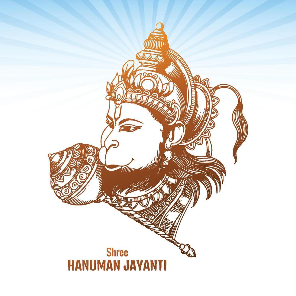 Shree hanuman Jayanti festival of india with lord hanuman sketch design vector