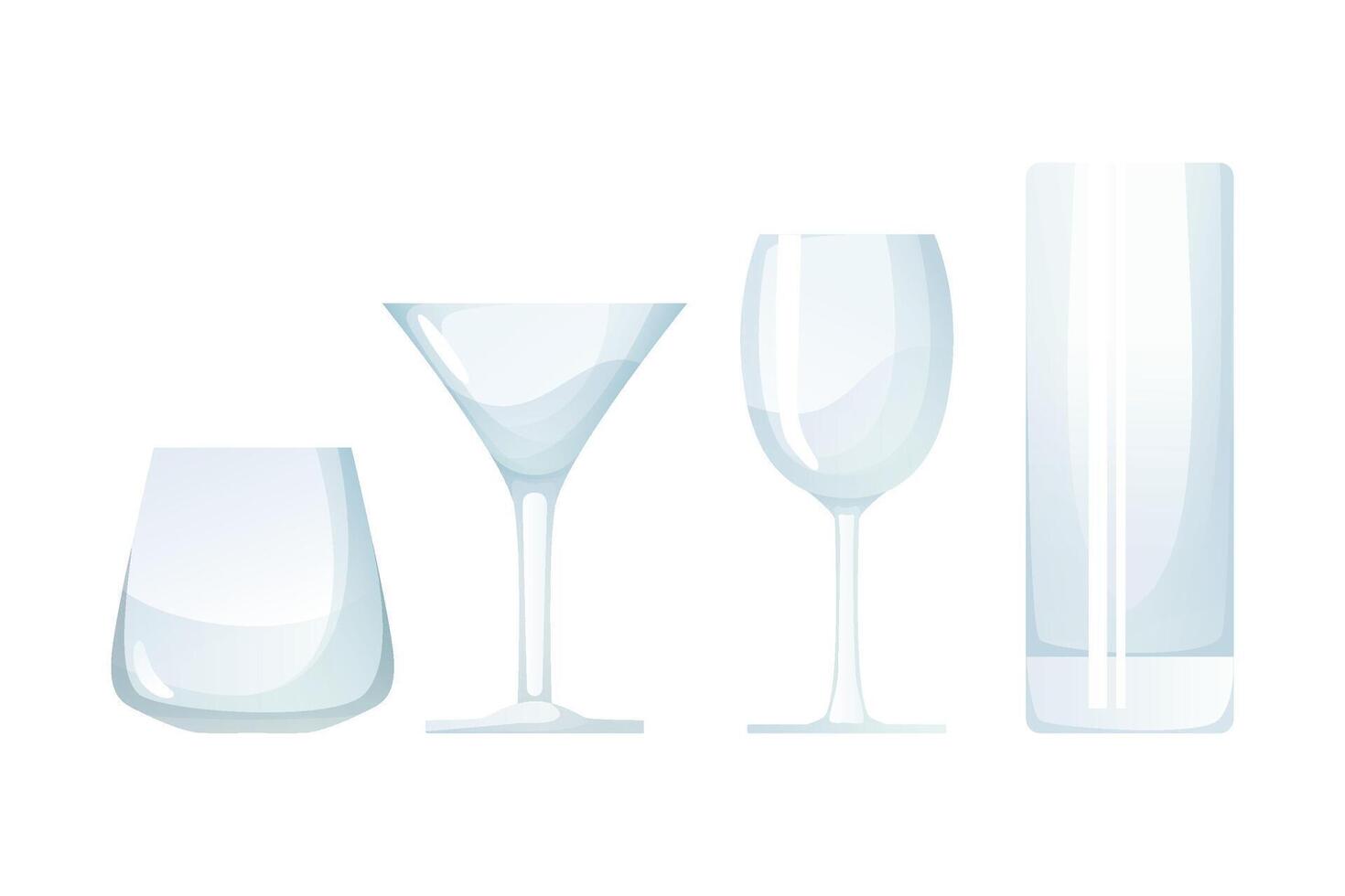 Set of Cup of glass for wine beer water and juice design illustration isolated with simple shape clear color. Perfect for asset or template drink and food business vector