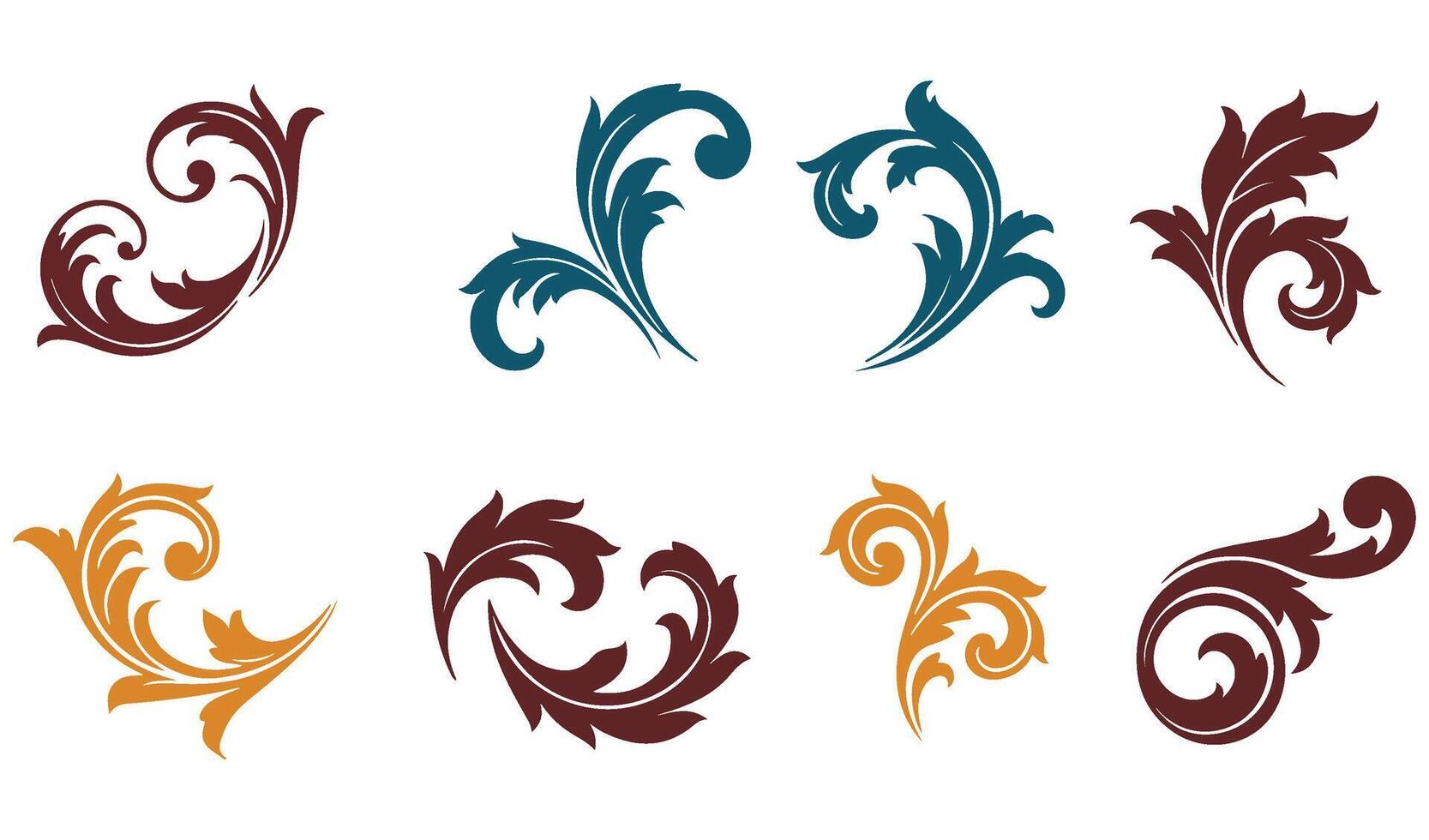 Artistic Summer Leaf Floral Swirl Ornaments Logo with a Retro Touch Featuring Intricate Classic Art Patterns for Decorative Elements vector
