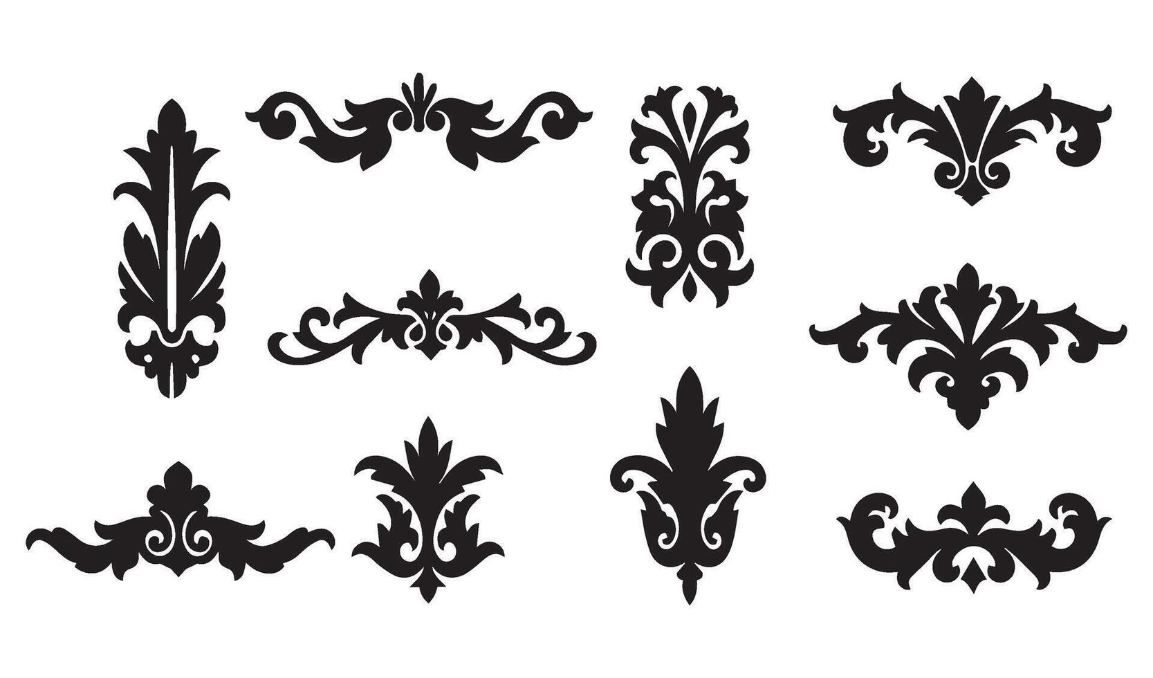 Abstract Floral Flowers Stencil Swirl Ornament Icon Symbol Featuring Decorative Rose and Lily Silhouettes with Artistic Summer Set Patterns vector