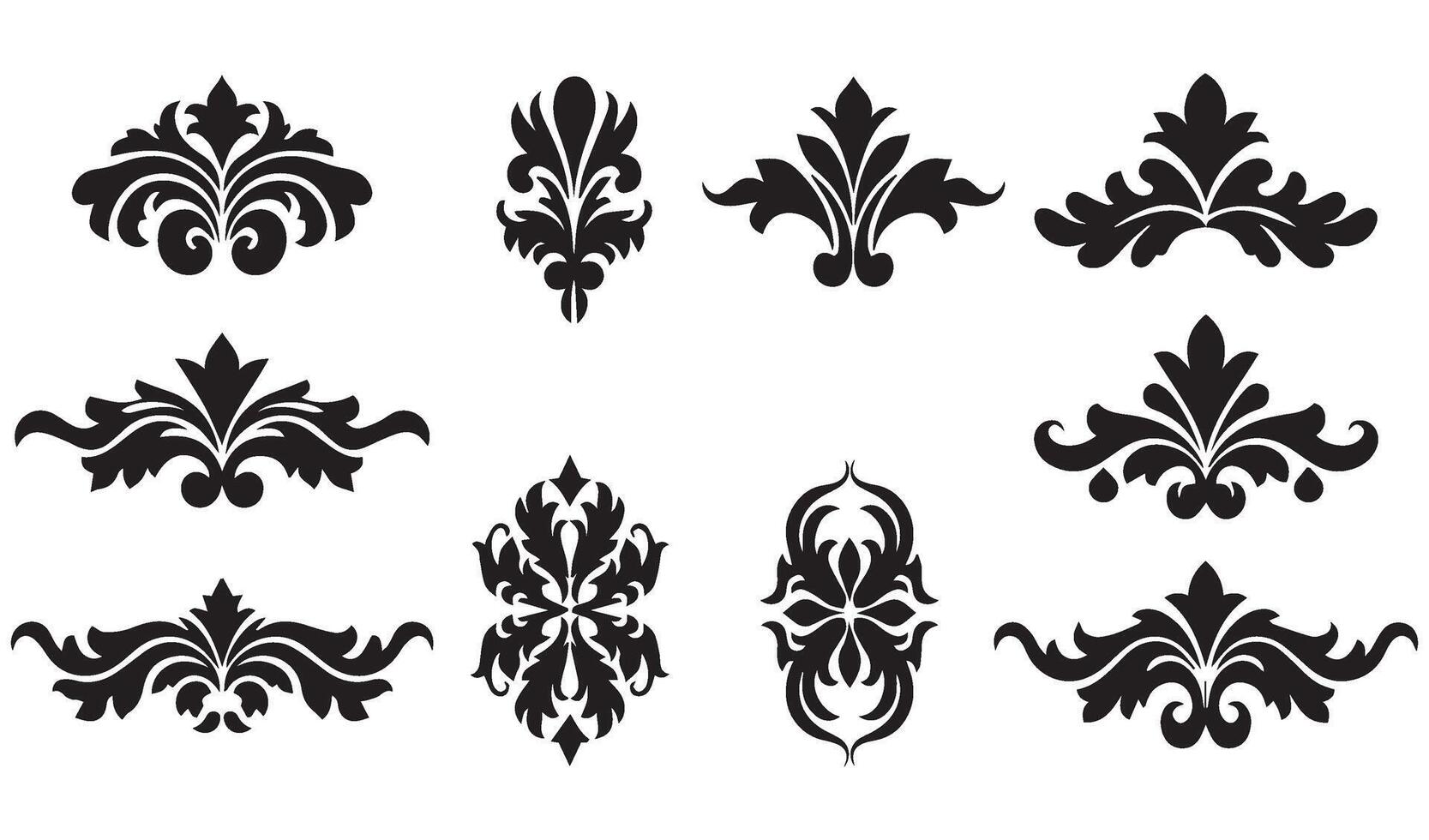 Exquisite Floral Flowers Stencil Swirl Ornament Icon Symbol with Vintage Decorative Silhouettes and Retro Summer Set Designs vector