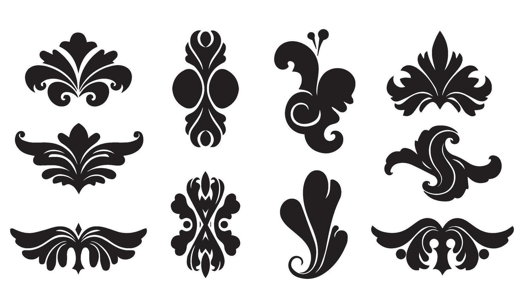 Abstract Floral Flowers Stencil Swirl Ornament Icon Symbol with Vintage Scroll Patterns and Elegant Summer Set Decorative Elements vector