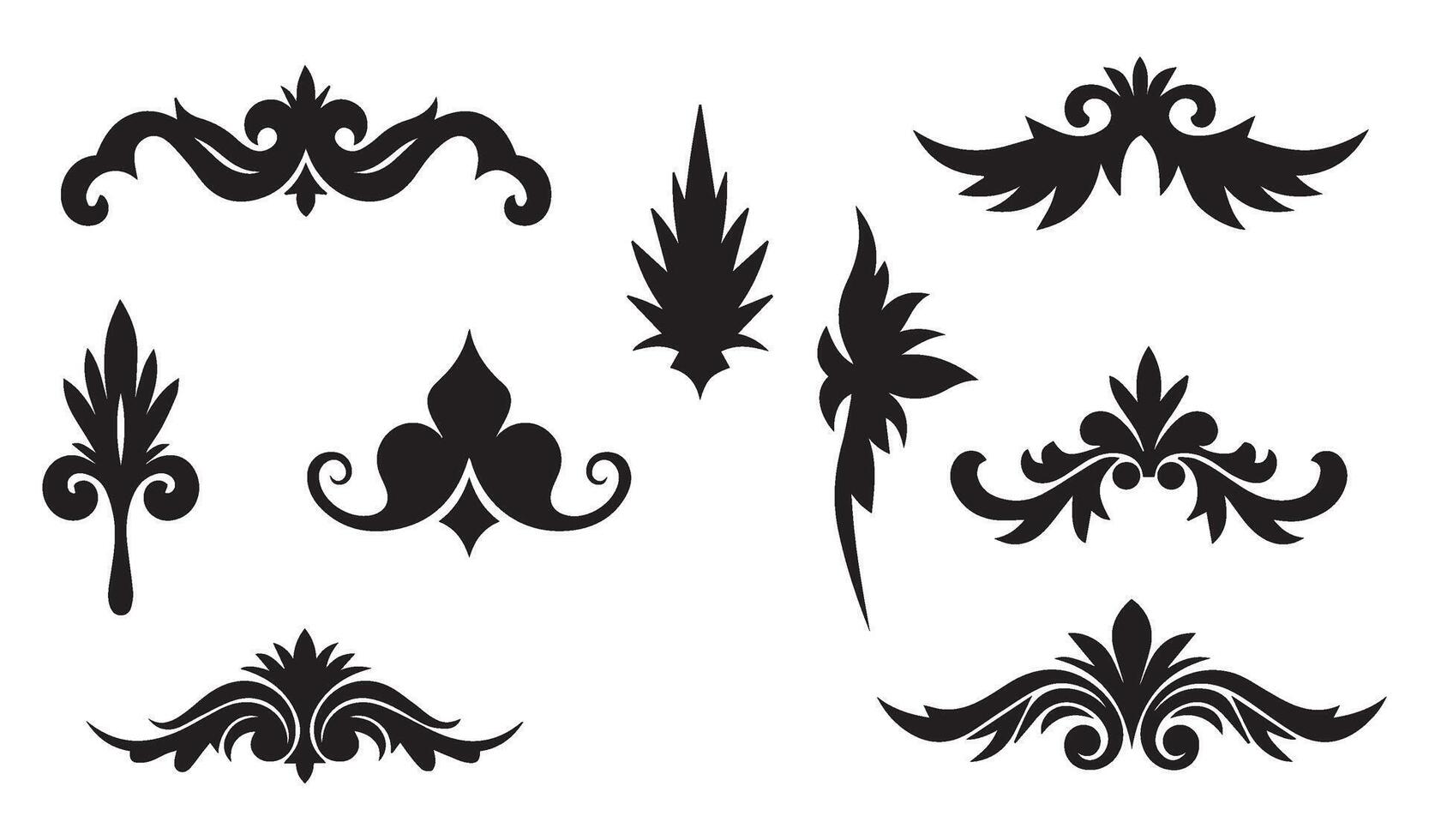 Classic Floral Flowers Stencil Swirl Ornament Icon Symbol with Ornamental Lily and Rose Silhouettes for Elegant Summer Set Designs vector