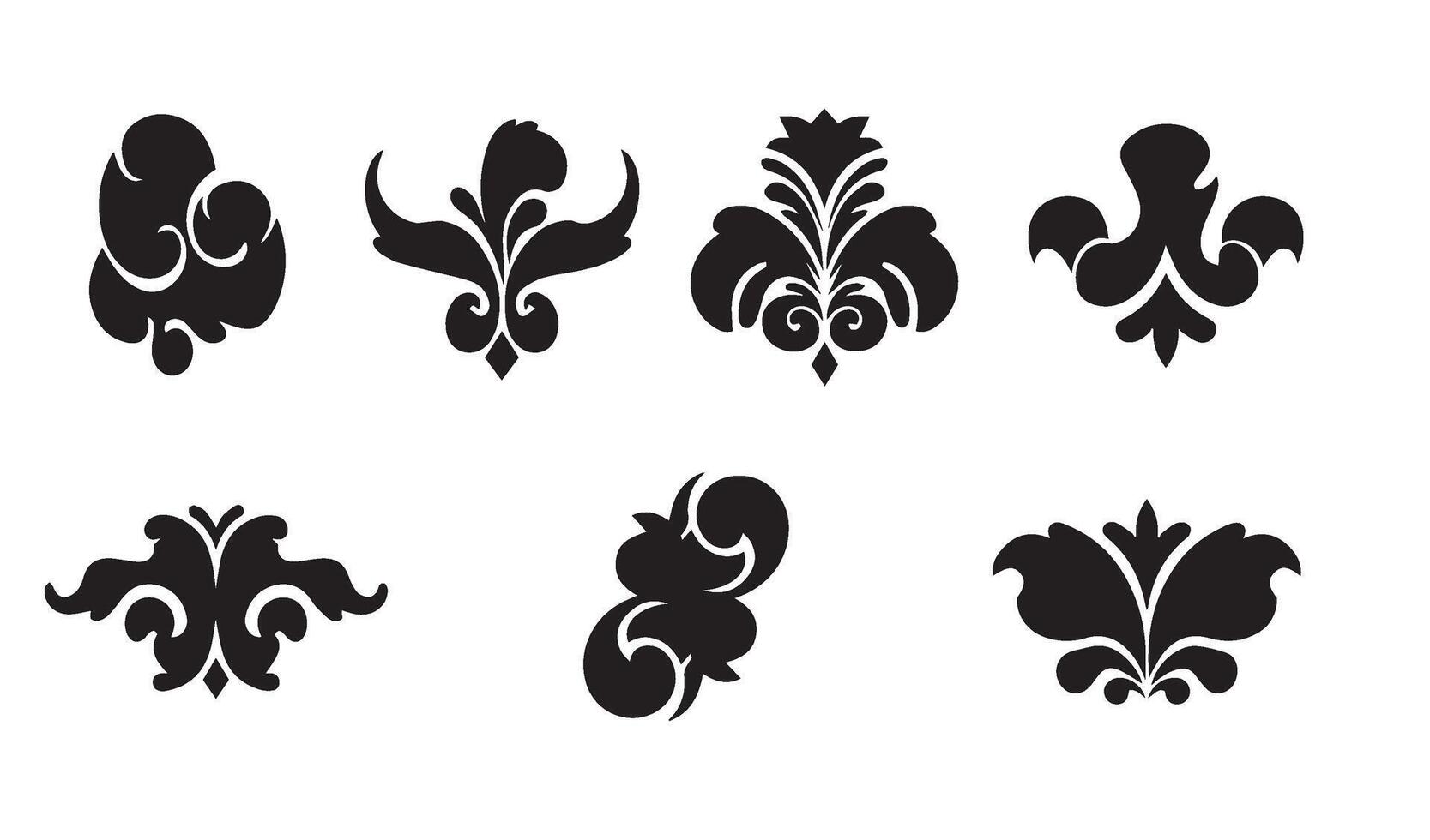 Modern Floral Flowers Stencil Swirl Ornament Icon Symbol with Classic Lily and Rose Silhouettes for Elegant Summer Set Designs vector