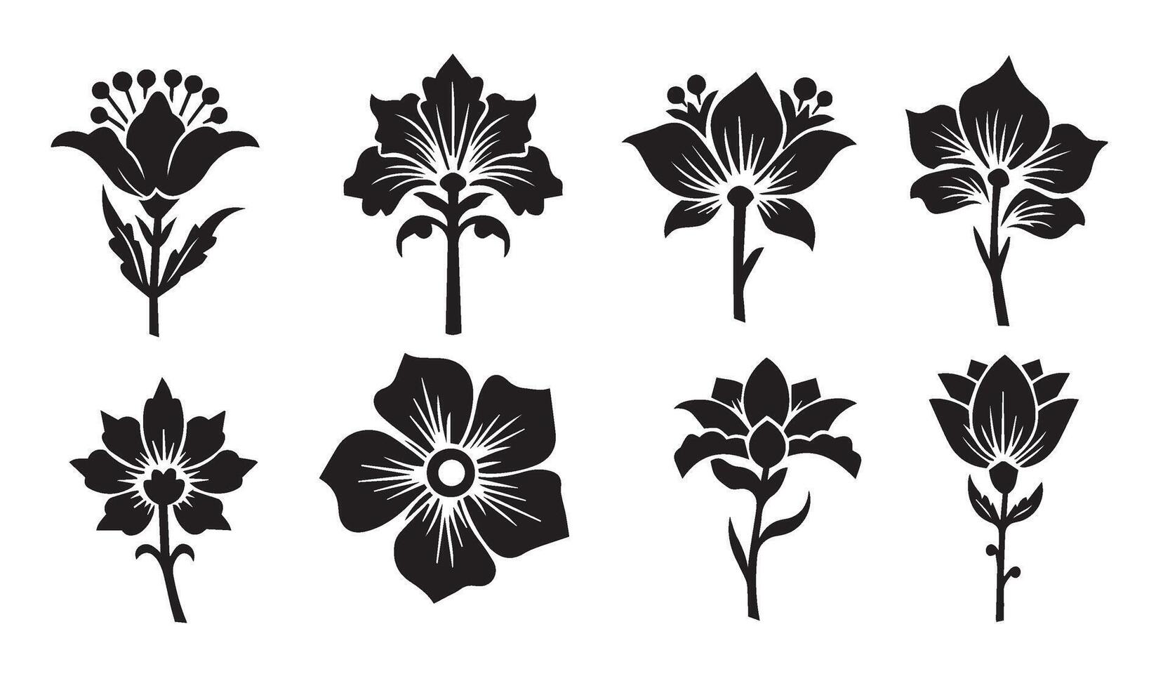Ornate Floral Flowers Stencil Swirl Ornament Icon Symbol with Decorative Lily and Rose Patterns for Stylish Summer Set Design Elements vector