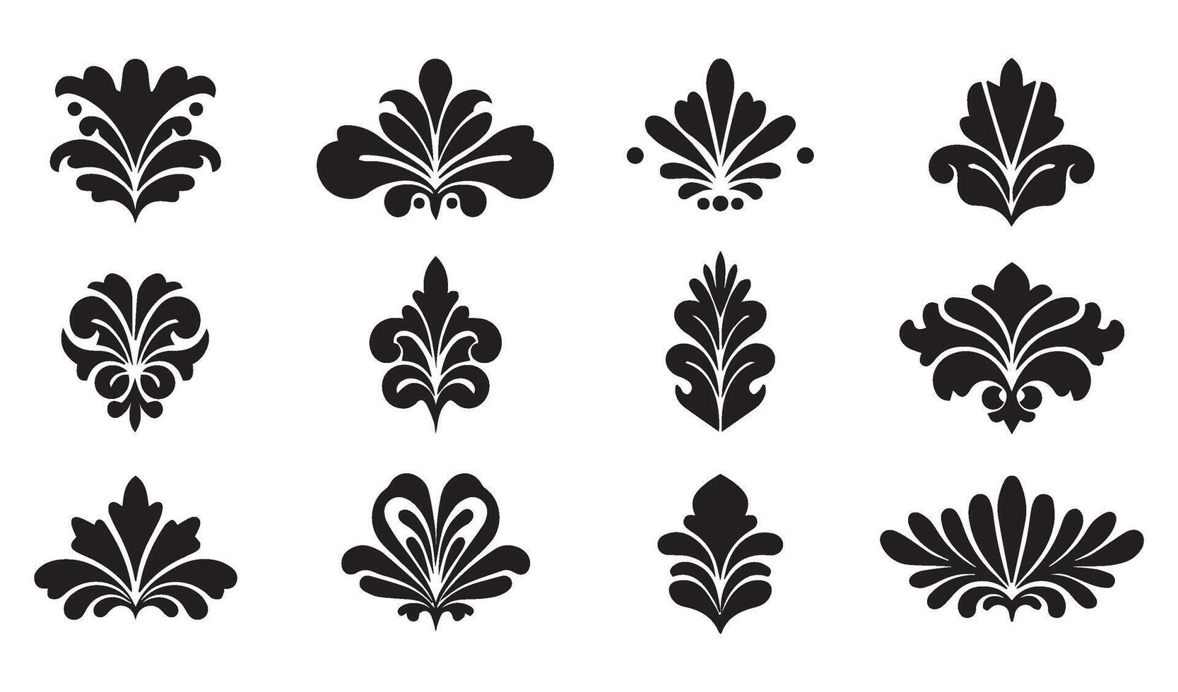 Elegant Floral Flowers Stencil Swirl Ornament Icon Symbol Summer Set with Classic Ornamental Silhouettes and Retro Calligraphy Designs vector