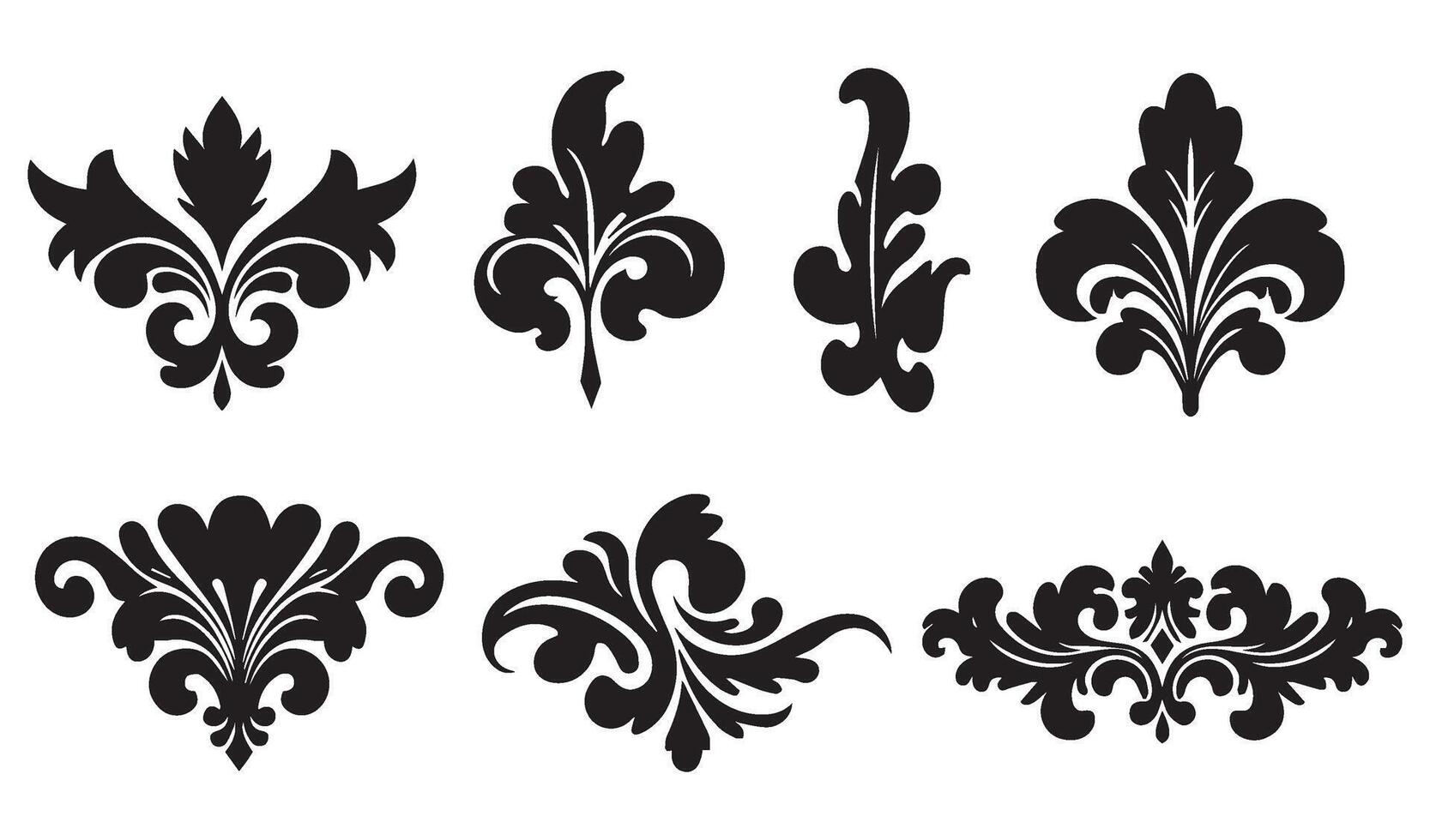 Modern Floral Flowers Stencil Swirl Ornament Icon Symbol with Ornamental Lily and Rose Silhouettes for Elegant Summer Set Designs vector