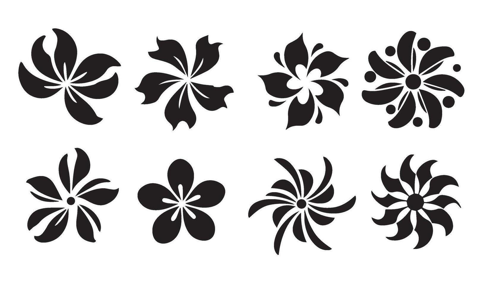 Retro Floral Flowers Stencil Swirl Ornament Icon Symbol with Abstract Lily and Rose Patterns for Vintage Summer Set Calligraphy Designs vector