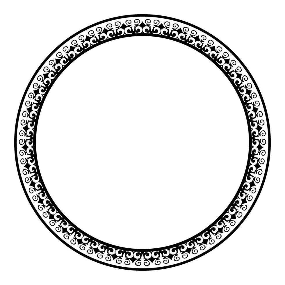 Round black decorative frame. Kazakh national round pattern, frame, persian motif. Ethnic ornament of the nomadic of Asia, Turks, Kazakhs, Kyrgyz, Mongols. For plate, sandblasting, ceramic, embroidery vector