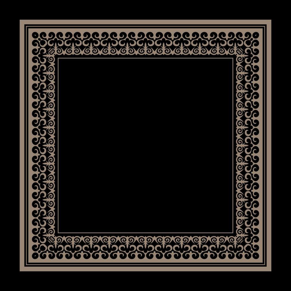 Gold square Kazakh national ornament. Abstract Asian element of the national pattern of the ancient nomads of the Kazakhs, Kyrgyz, Mongol, Uzbek, Tajik. For invitation, greeting card, sandblasting vector