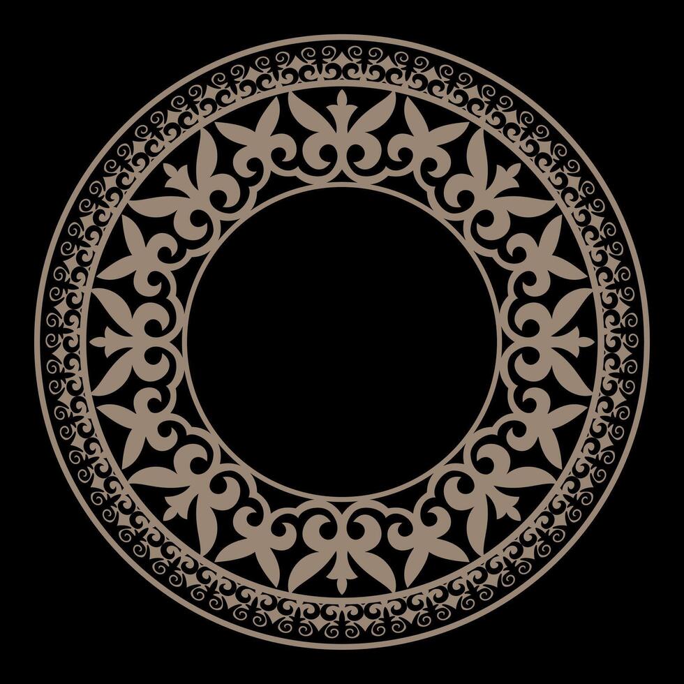 Gold round Asian Kazakh national ornament, persian motif. Ornamental element of Turkic, Kazakh, Kyrgyz, Uzbek, national Asian decor for ceramic, plate, embroidery gold, skullcap, yurt, sandblasting vector
