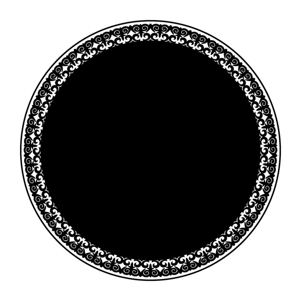 Round decorative frame. Elegant element for design in Eastern style, place for text. Template for laser cutting, round surfaces, invitations, textile, embroider, plate, ceramic. Black and white vector