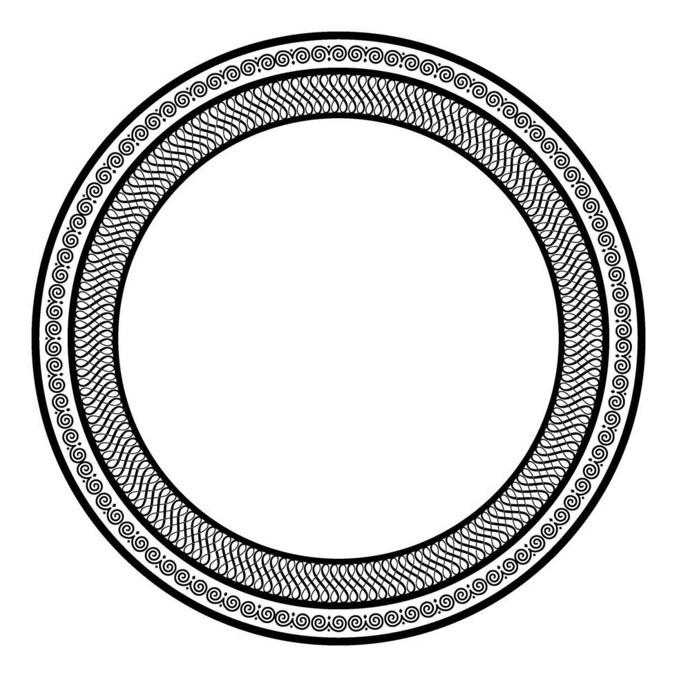 Decorative round frame for design with abstract patterned ornament. Circle frame. Elegant template for printing of cards, invitations, textiles, engraving, forging, ceramic, porcelain, embroidery. vector