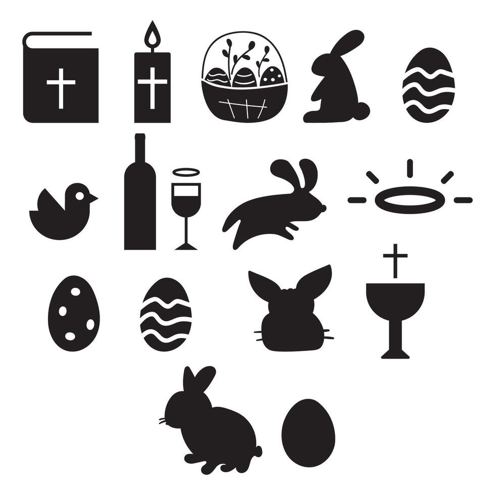 Collection of isolated icons for Easter design. Silhouettes. Simple design. Illustrations on white background. vector