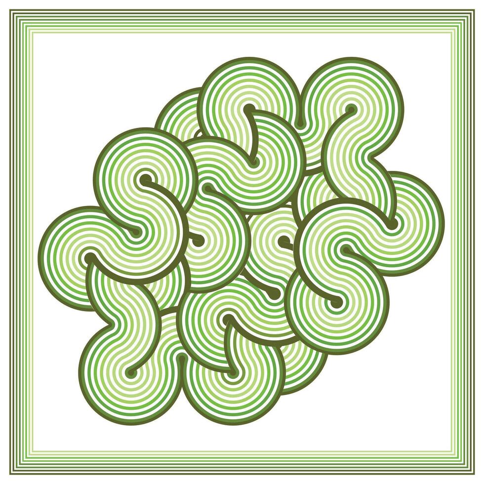 An abstract pattern of overlapping spirals in varying shades of green, creating a dynamic, fluid visual effect, it could be used as a wallpaper, fabric design, square scarf, pillow cover vector