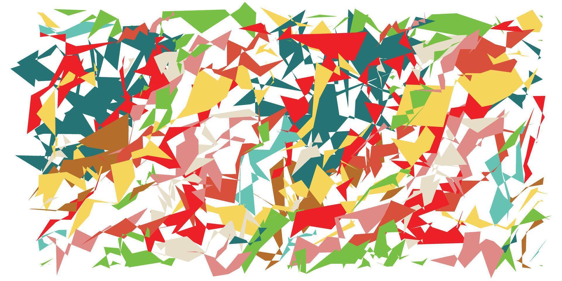 A vibrant abstract collage of colorful geometric shapes in red, green, yellow, and blue, set against a white background. vector