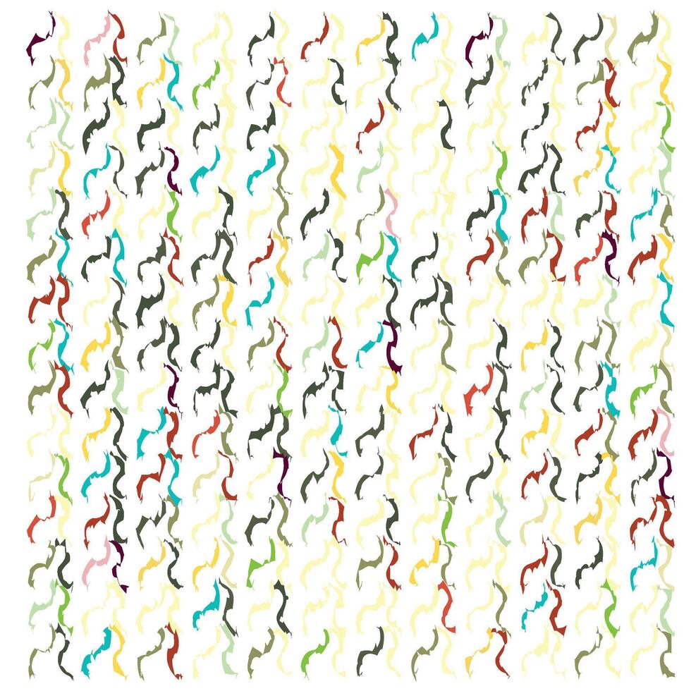 A colorful, abstract pattern featuring wavy lines and silhouettes of jumping dolphins in various hues against a white background. vector