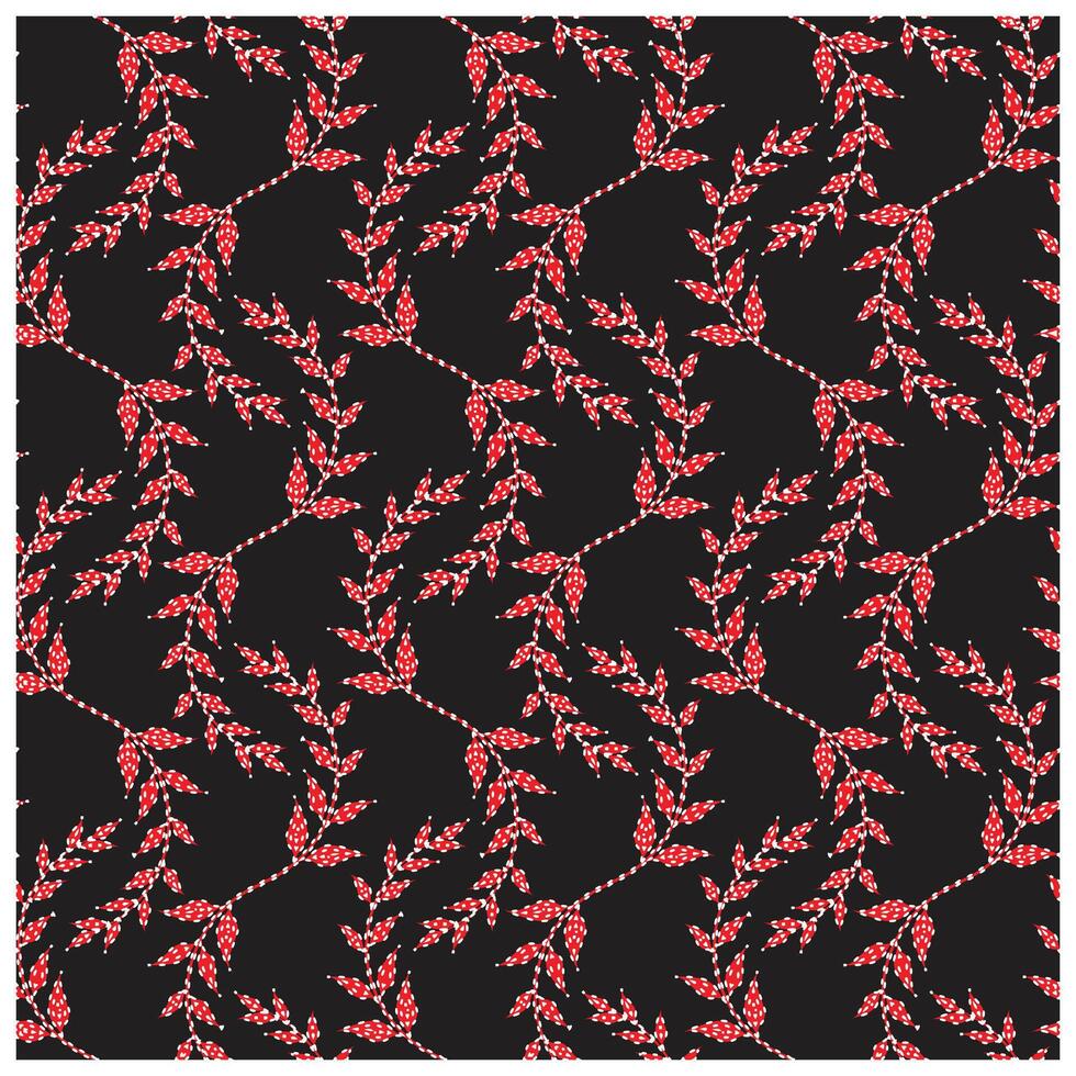 Luxury Red and white hand drawn print texture quilt stylized leaves arranged in a repeating pattern on a black background. vector