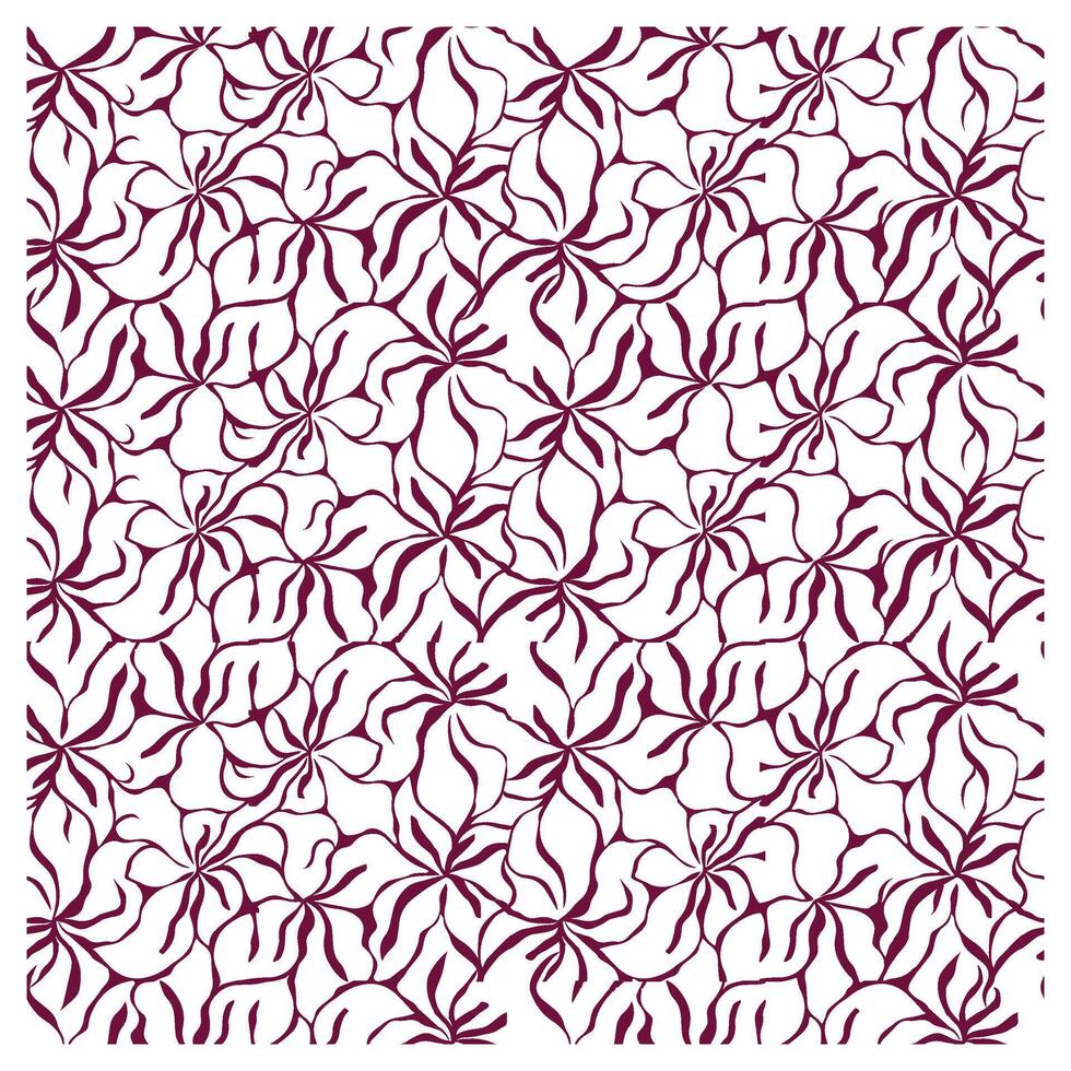 Repeating floral pattern featuring intricate maroon flowers with flowing petals on a white background. vector