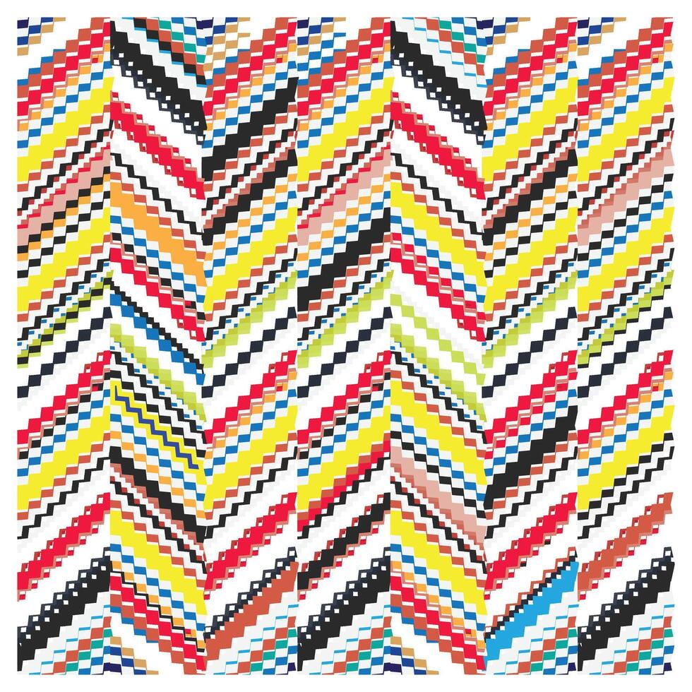 Vibrant zigzag pattern featuring alternating stripes of red, yellow, black, blue, green, and white, creating a dynamic visual effect. vector