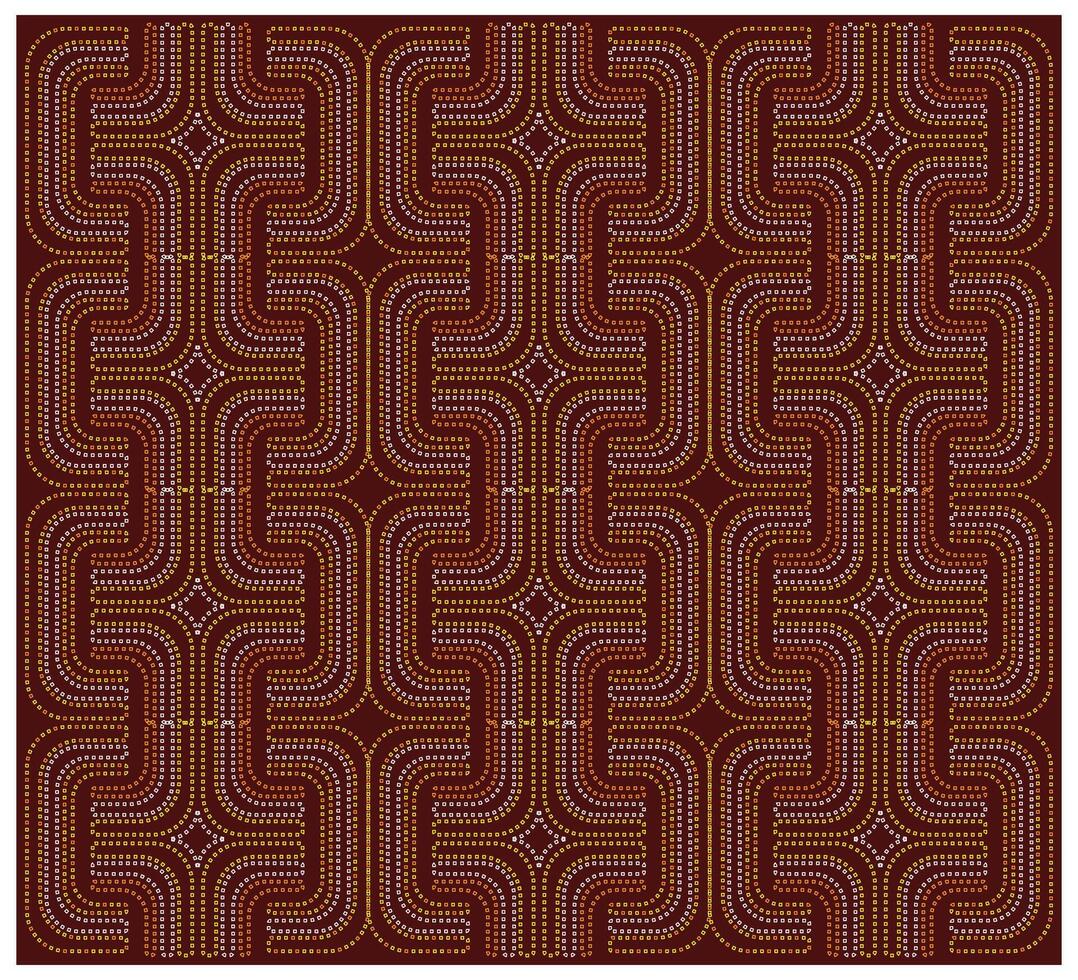 A decorative pattern featuring interwoven lines in yellow and white against a rich maroon background, creating a symmetrical design. vector