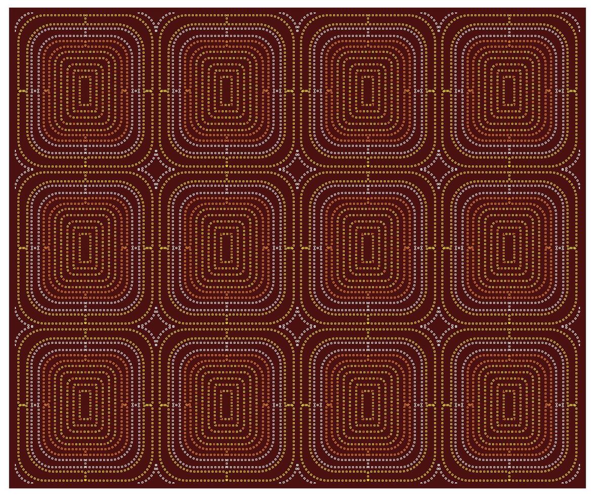A repeating hand drawn dotted geometric pattern of concentric squares in warm tones of orange and yellow on a deep maroon background, it could be used as a wallpaper, fabric design, scarf, pillow vector