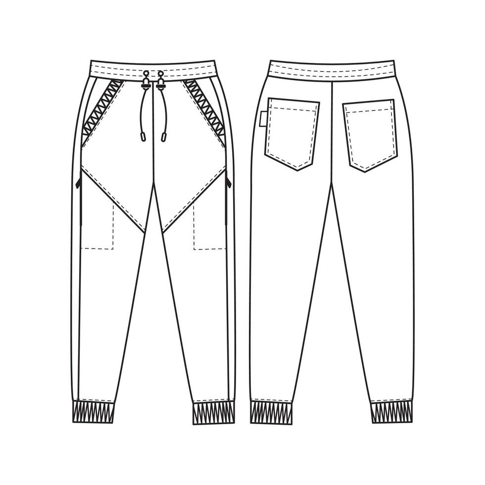 Mens Casual Chinos Pants Flat Sketch Design vector