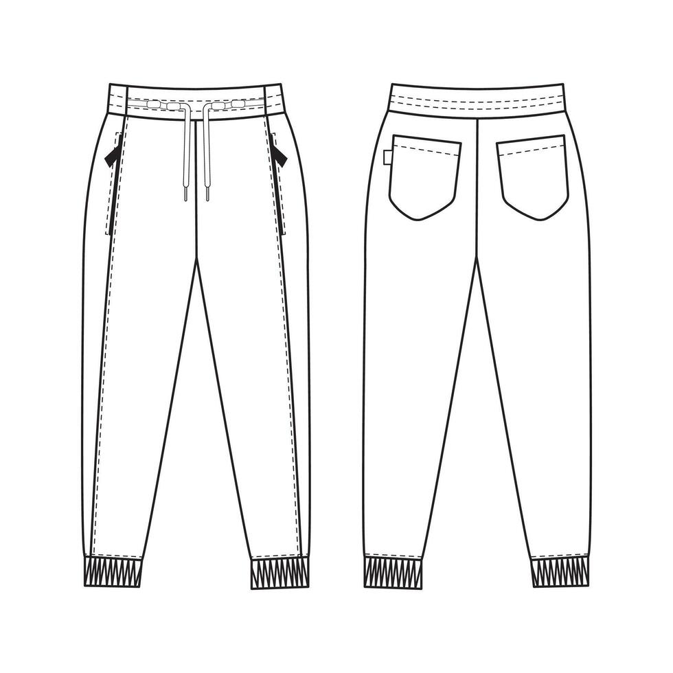 Mens Jogger Pants CAD Sketch vector
