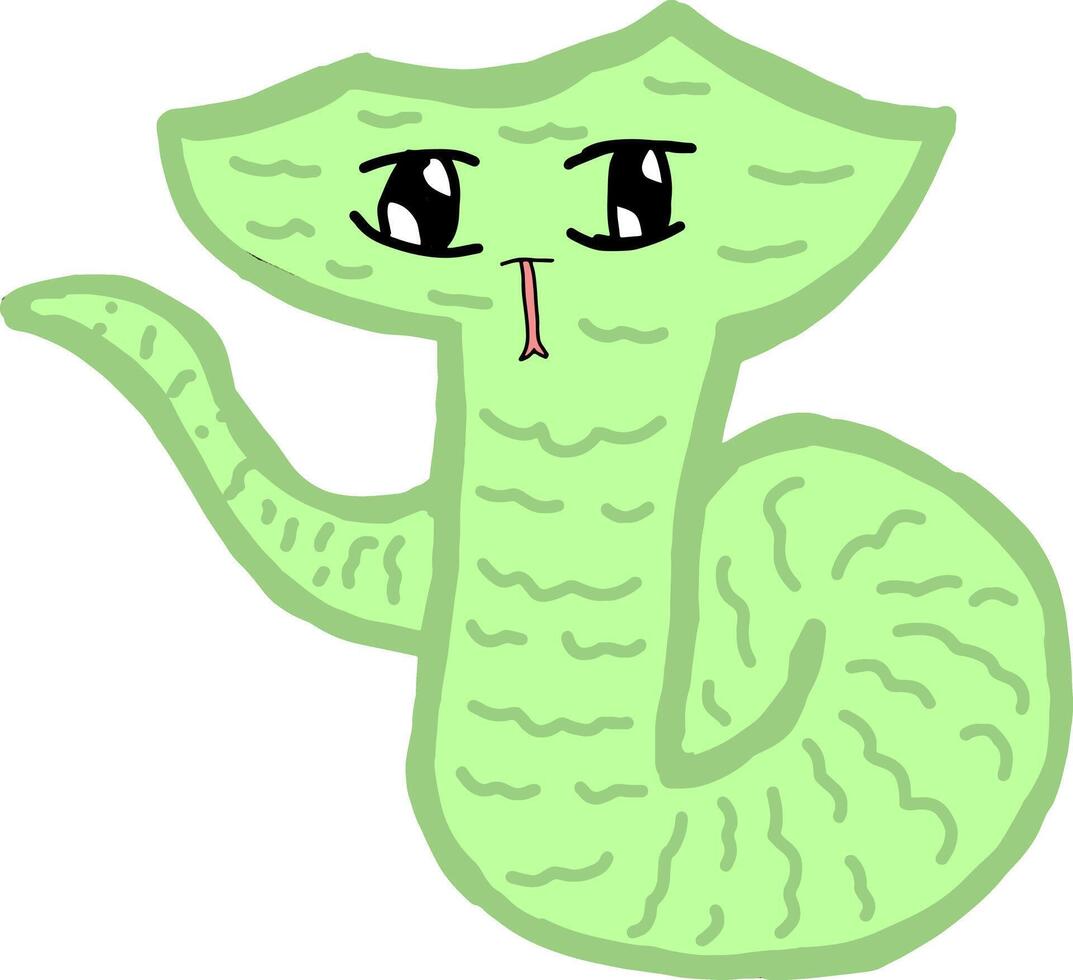 Cute Green Cartoon Snake with a Playful Expression vector