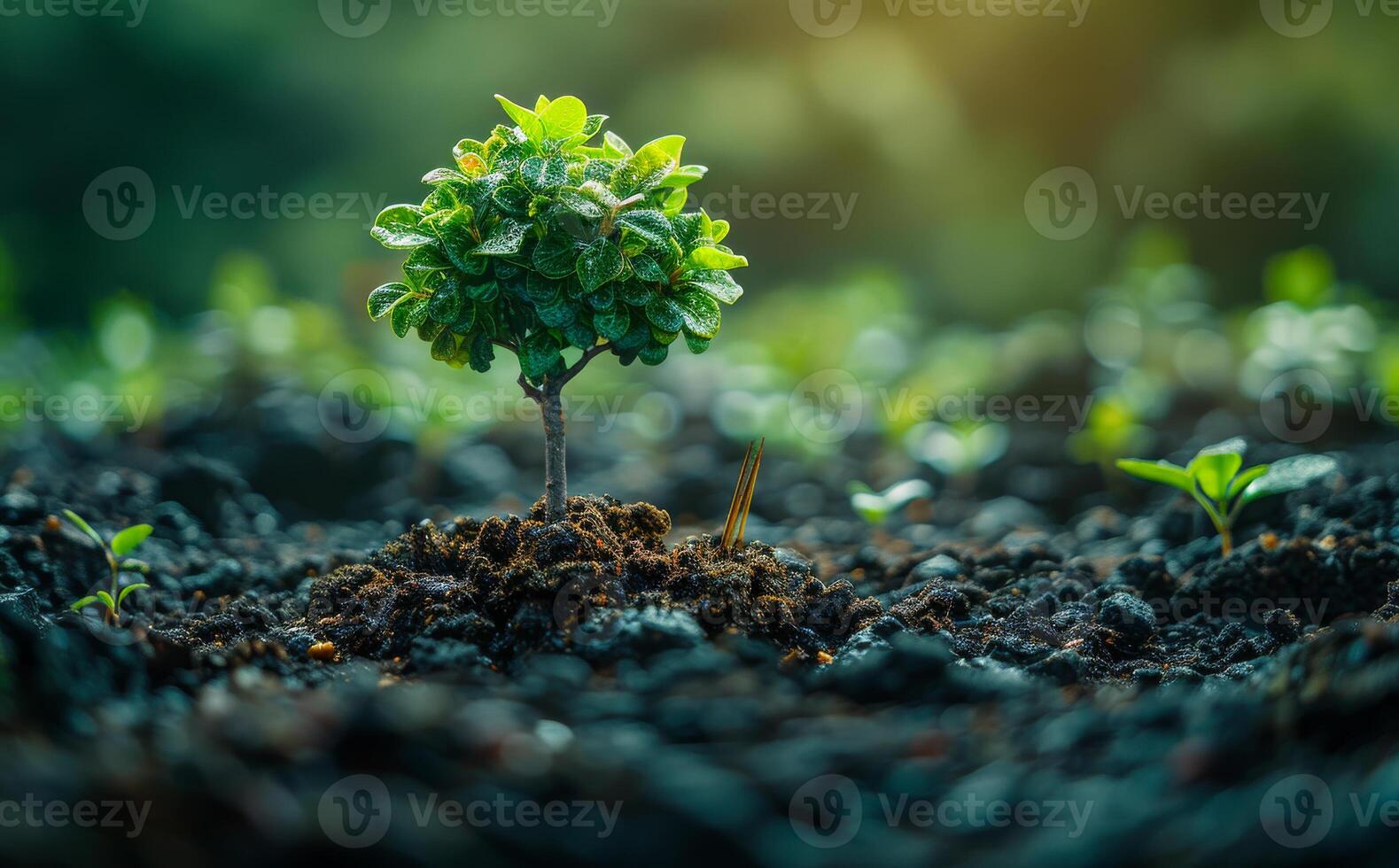 Small trees are growing on the ground. photo