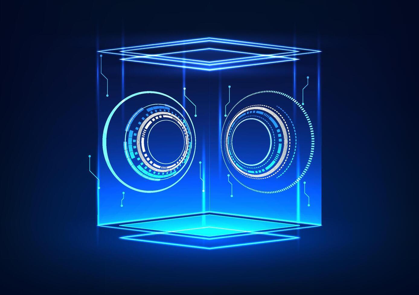Hologram technology background, projection, and technology circle convey modern innovation that provides access to visual information in 3D. illustration, poster, wallpaper. vector