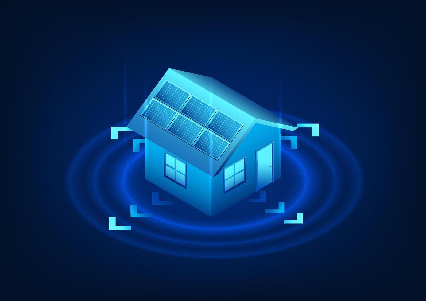 Renewable energy technology, natural electricity, solar energy from solar cells, which electricity will enter the house, is clean energy that helps reduce pollution to the environment. vector