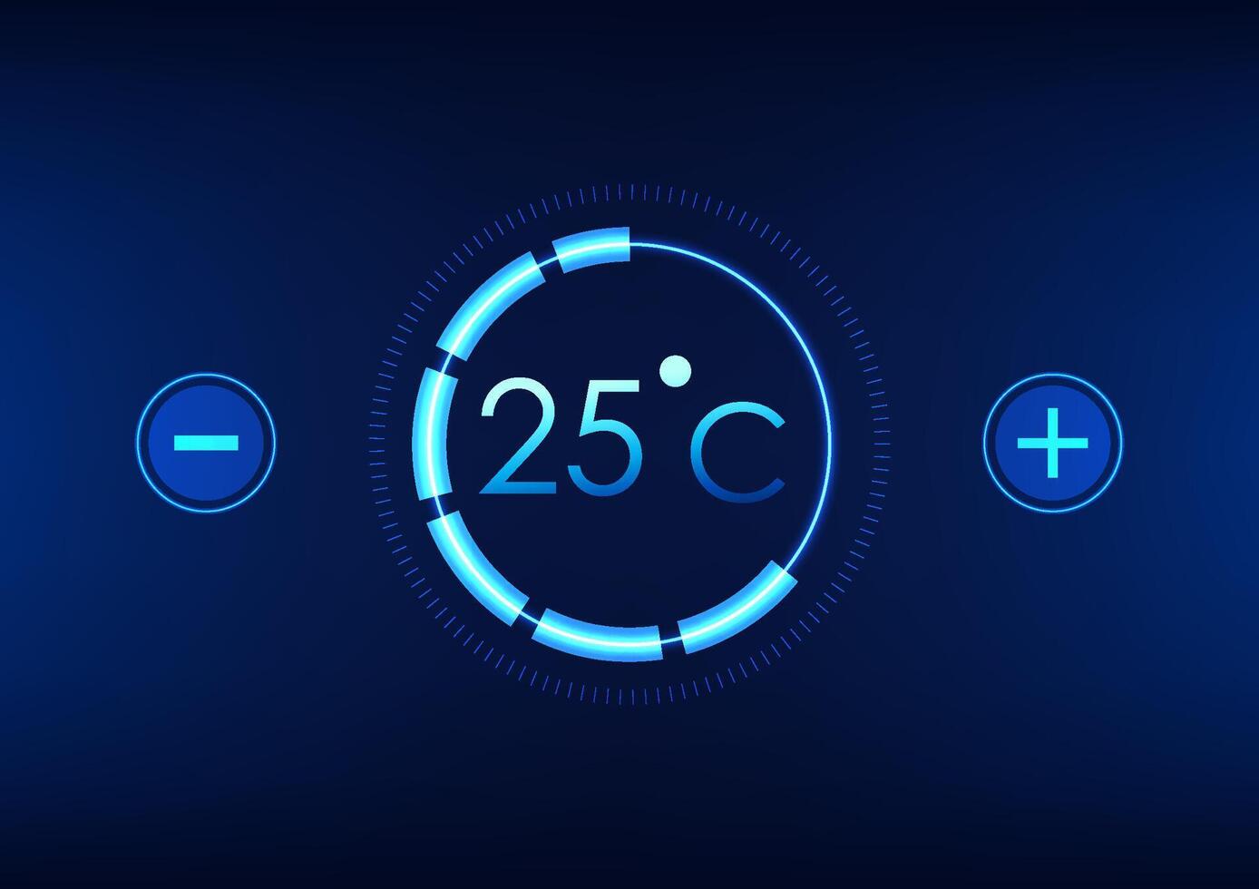 Technology background of temperature screen with plus and minus signs for temperature adjustment, numbers inside technology circle, illustration, wallpaper, blue tone vector